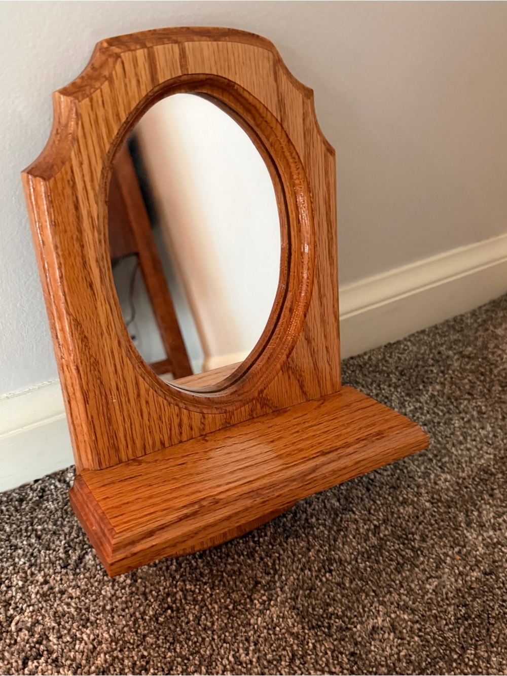 Wooden hanging mirror shelf